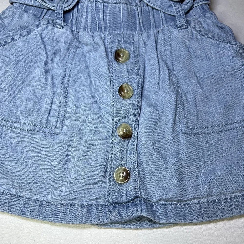 OshKosh B'gosh Girls Size 4 Denim Skirt Paperbag Waist Tie Belt Button‎ Front
